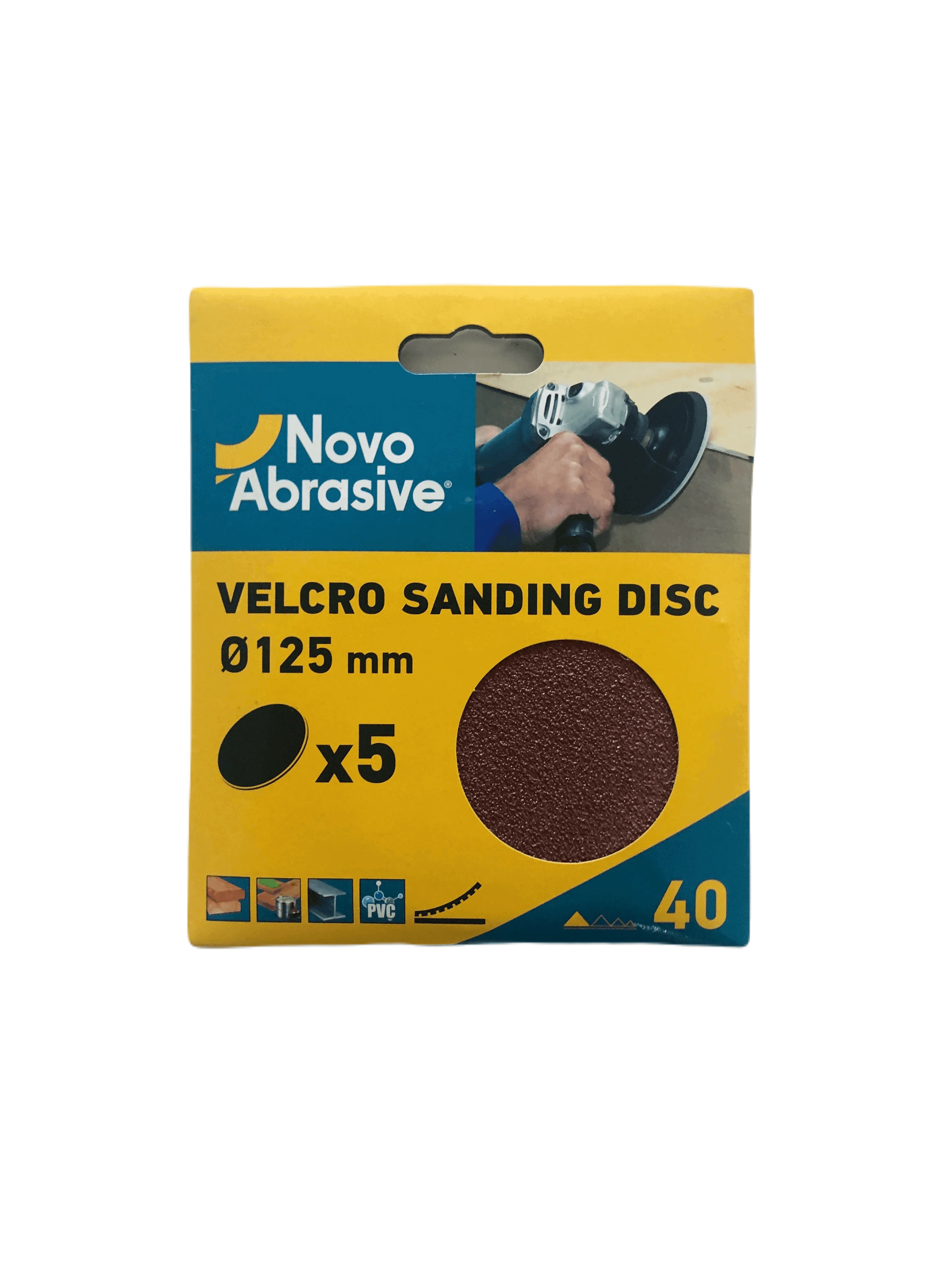 Круг шліфувальний самозачепний NovoAbrasive 125 мм, Р40, 5шт.